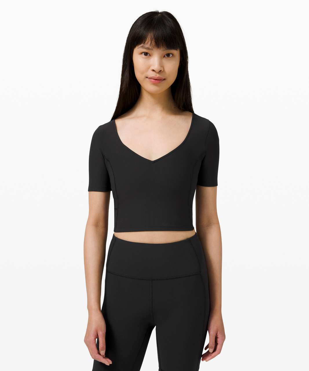 Lululemon Ribbed Contoured V-Neck Yoga Short Sleeve - Black