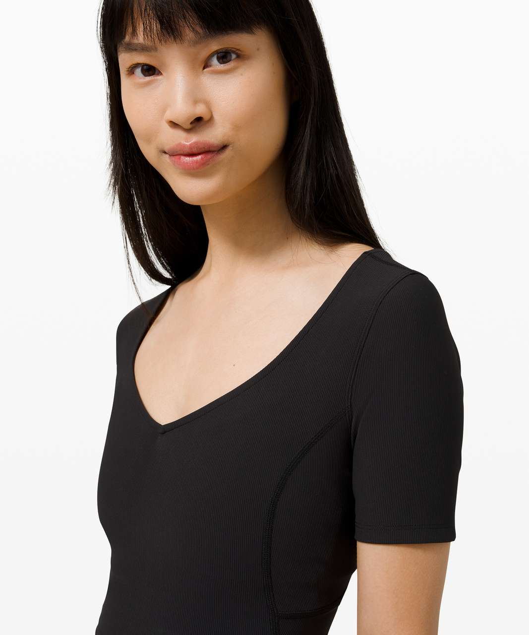 Lululemon Ribbed Contoured V-Neck Yoga Short Sleeve - Black - lulu fanatics