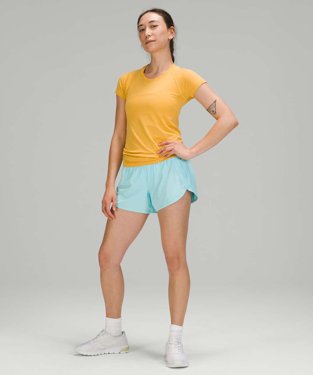 Lululemon Track That Mid-Rise Lined Short 5 - Pastel Blue - lulu fanatics