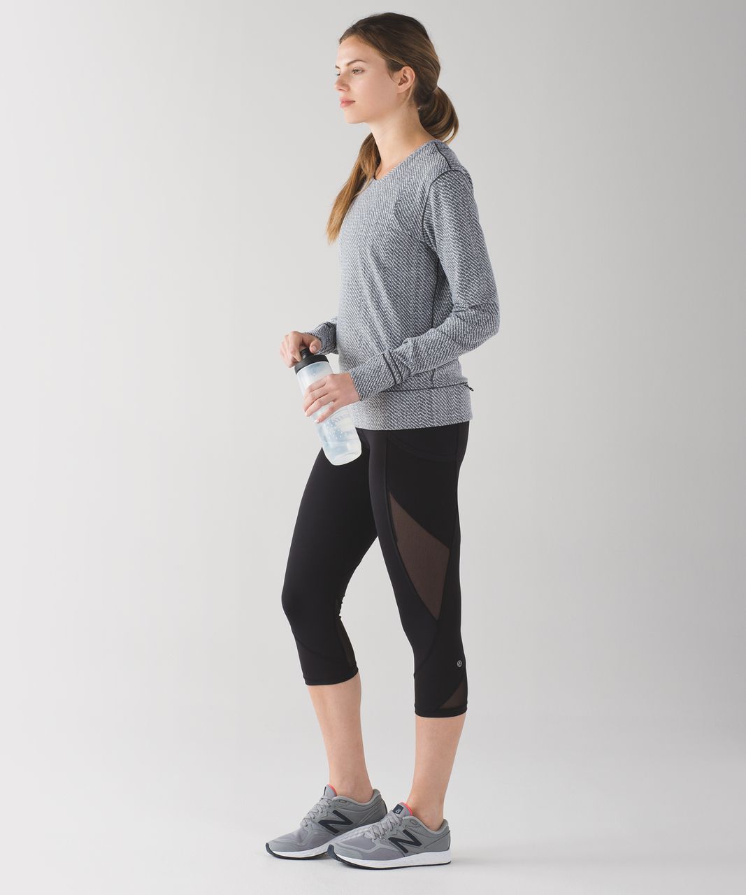 Lululemon Rush Hour Long Sleeve - Hazy Heather Heathered White Heathered Black