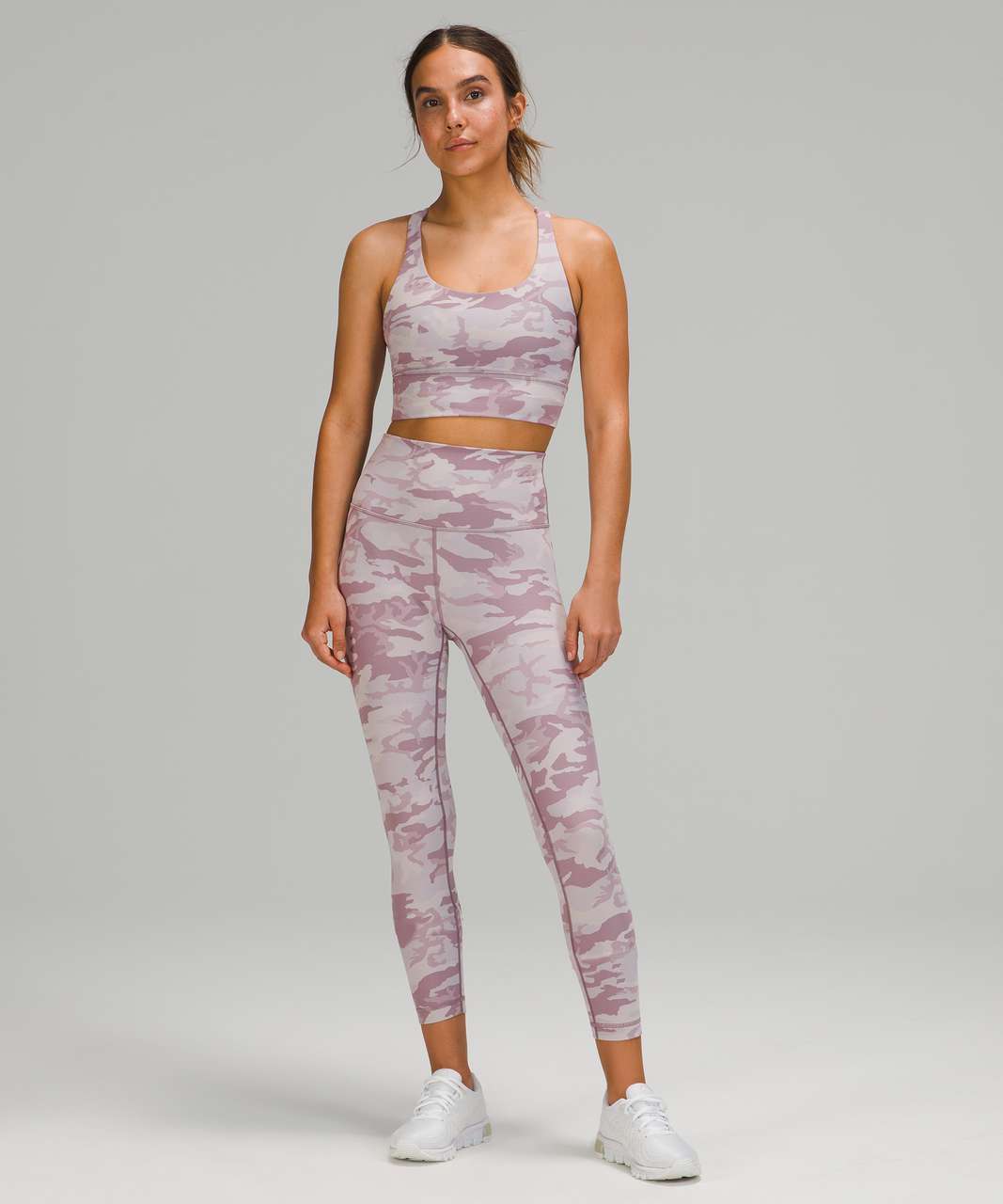 Lululemon Energy Bra Long Line Ribbed *Medium Support, B–D Cup - Incognito Camo Jacquard Iced Iris Violet Verbana