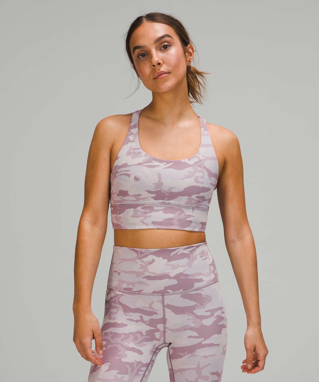 Lululemon Energy Bra Long Line Ribbed *Medium Support, B–D Cup - Incognito Camo Jacquard Iced Iris Violet Verbana