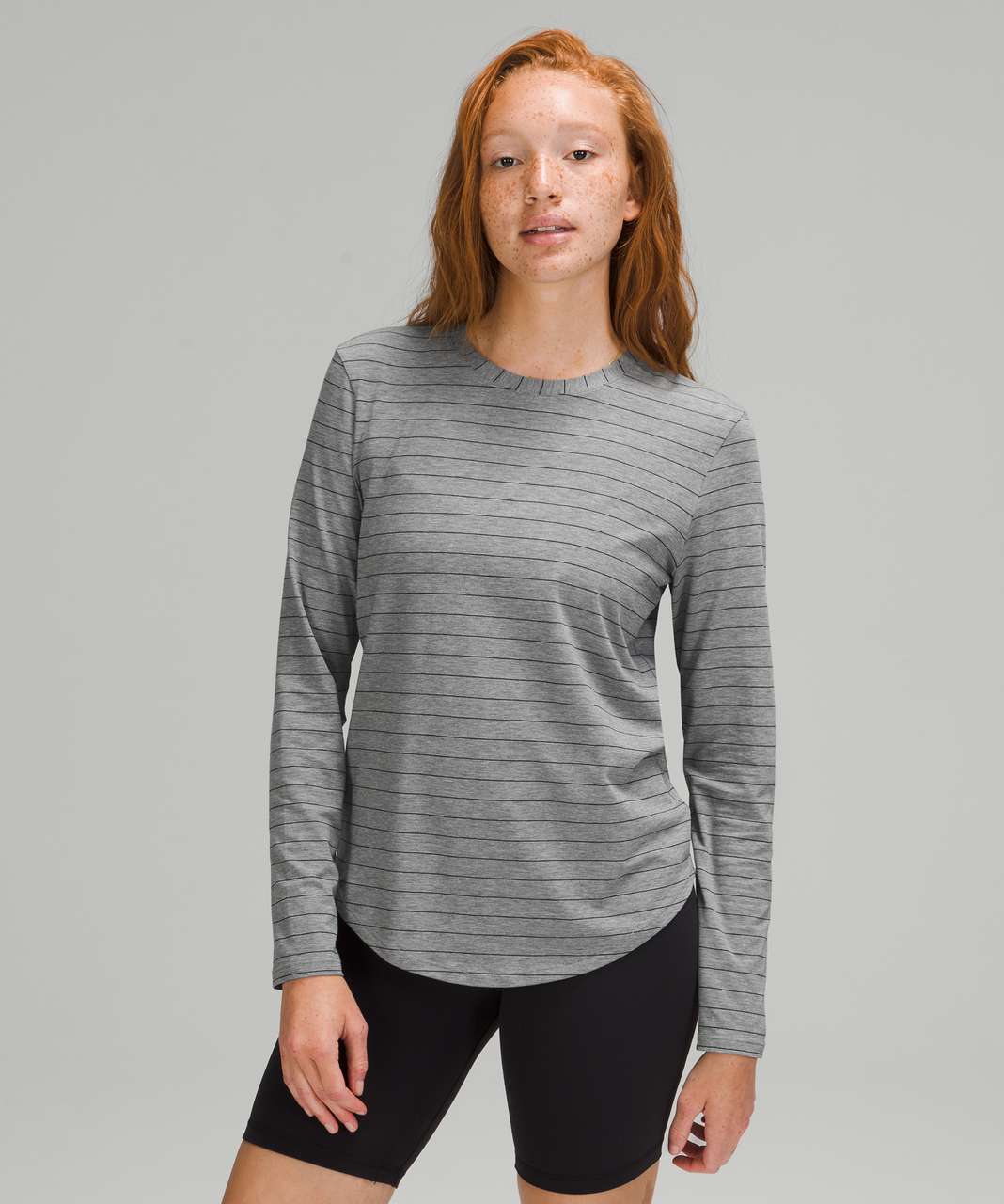 Lululemon Love Long Sleeve - Short Serve Stripe Heathered Medium Grey Black