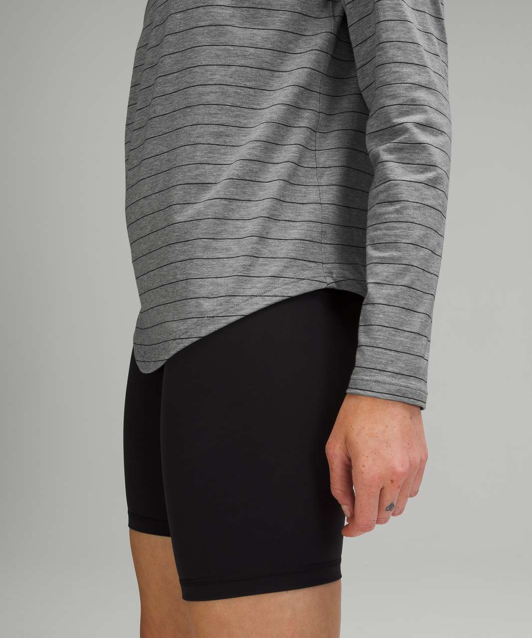 Lululemon Love Long Sleeve - Short Serve Stripe Heathered Medium Grey Black