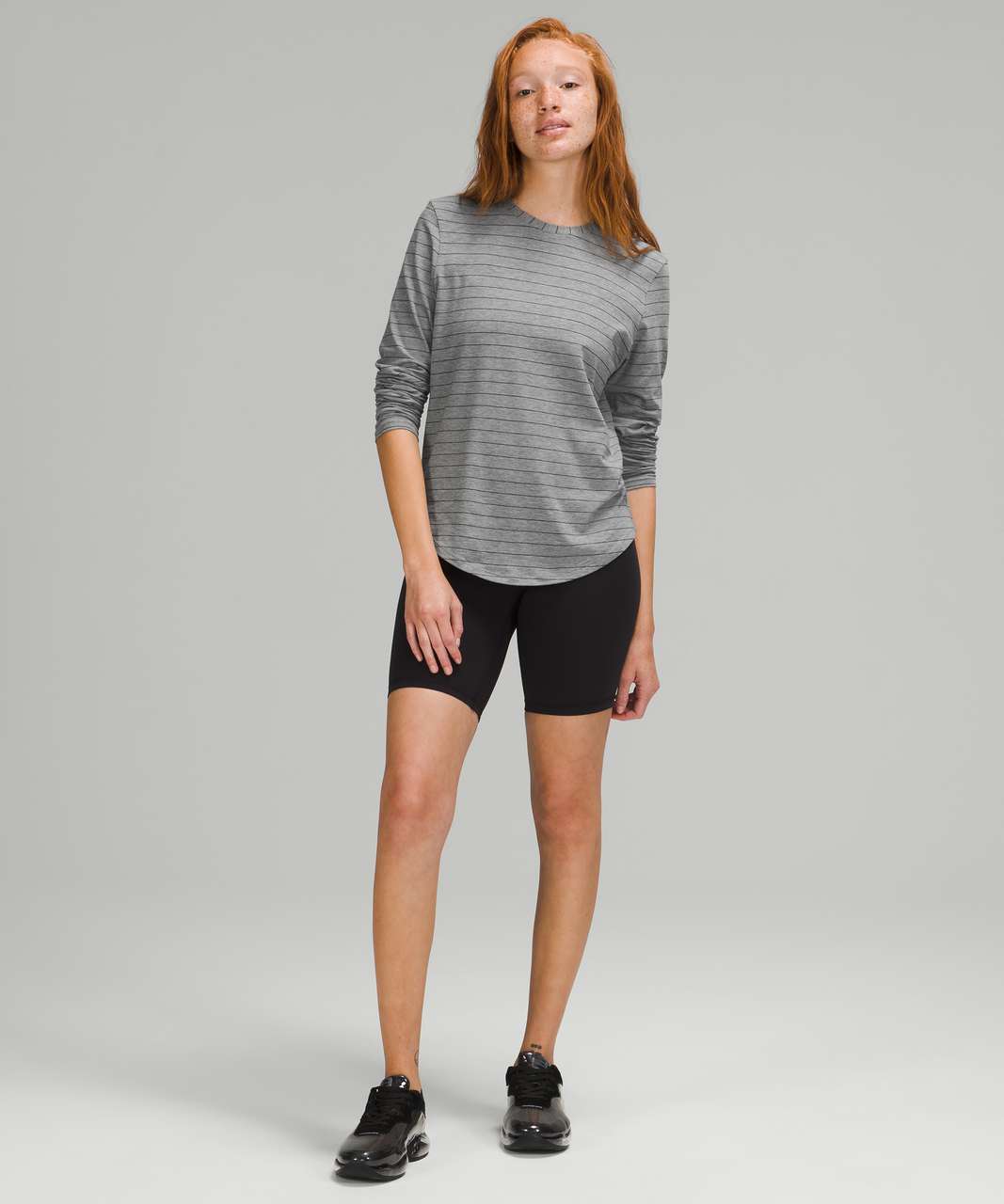 Lululemon Love Long Sleeve - Short Serve Stripe Heathered Medium Grey Black