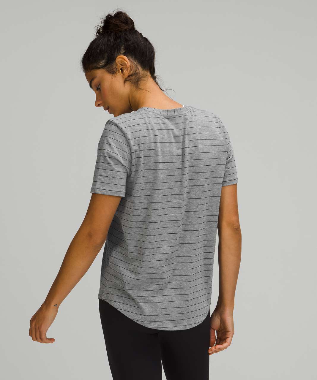 Lululemon Love Crew Short Sleeve T-Shirt - Short Serve Stripe Heathered Medium Grey Black