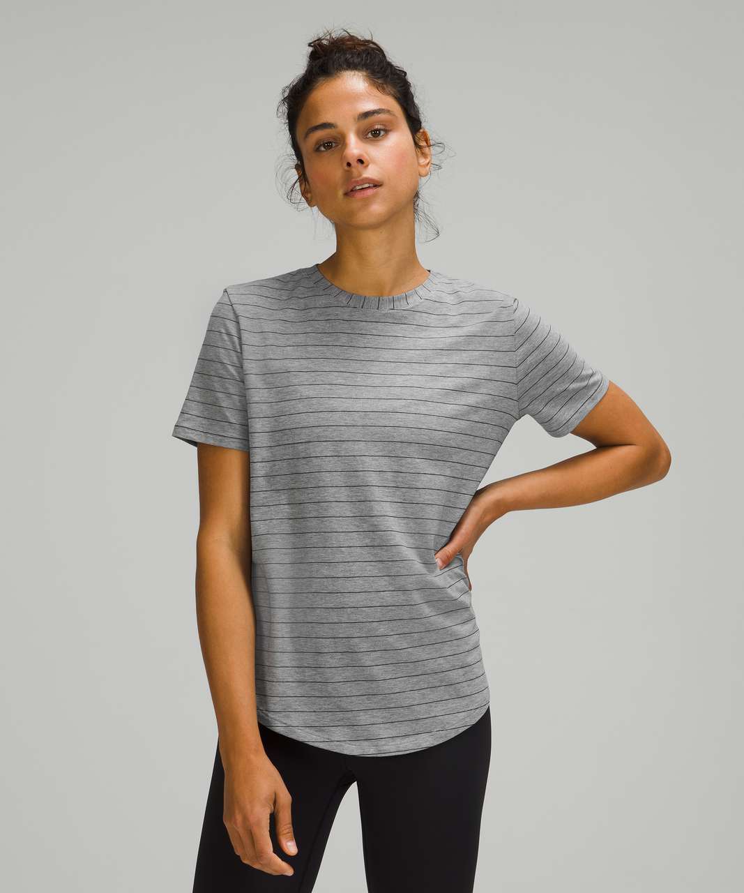 Lululemon Love Crew Short Sleeve T-Shirt - Short Serve Stripe Heathered  Medium Grey Black