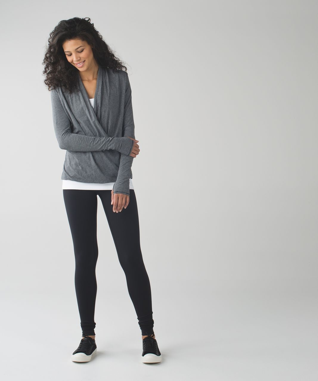 Lululemon Radiant Long Sleeve - Tonka Stripe Black Heathered Medium Grey