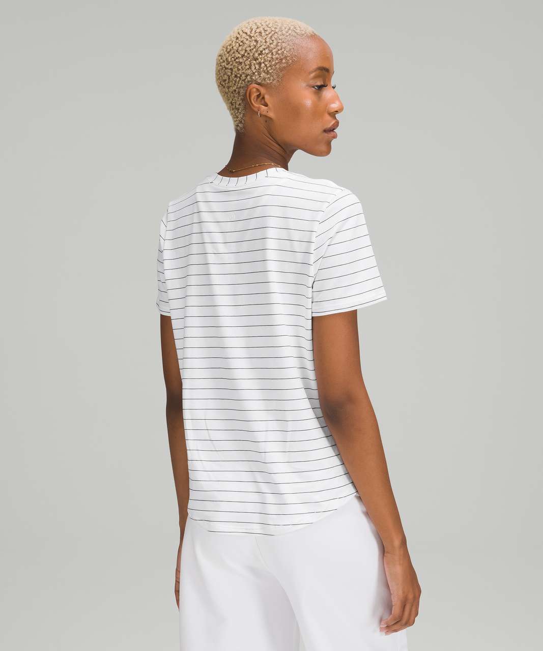 Lululemon Love Crew Short Sleeve T-Shirt - Short Serve Stripe White Black
