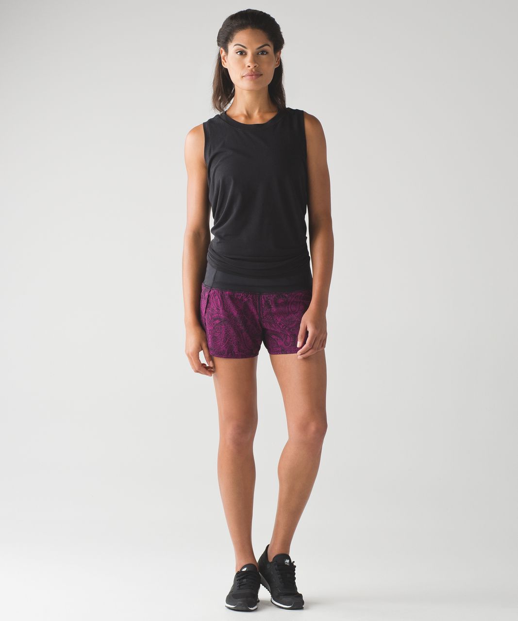 Lululemon Run Times Short - Mini Antique Paisley Deep Fuschia Black / Black