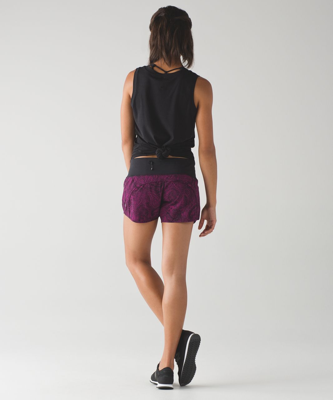 Lululemon Run Times Short - Mini Antique Paisley Deep Fuschia Black / Black