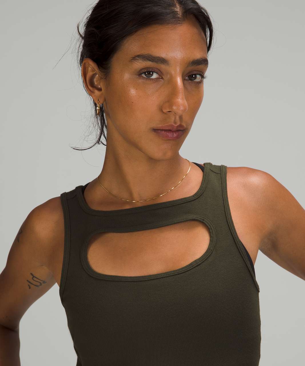 Lululemon LA Front Cut-Out Crop Tank - Dark Olive