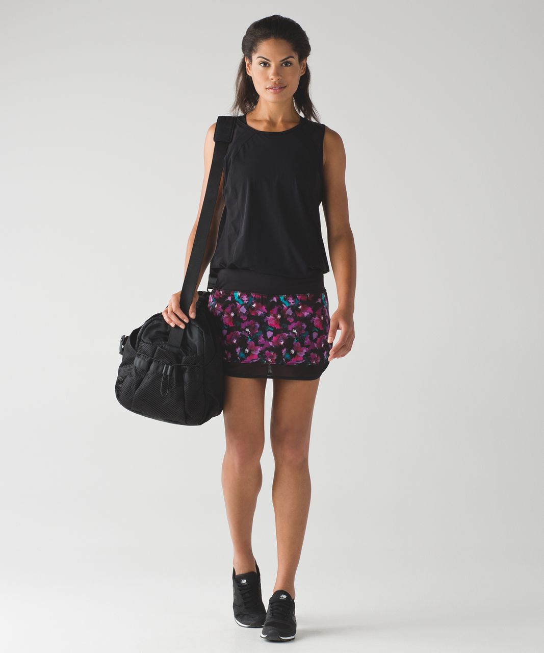 Lululemon Hotty Hot Skirt II - Mini Midnight Bloom Black Deep Fuschia / Black