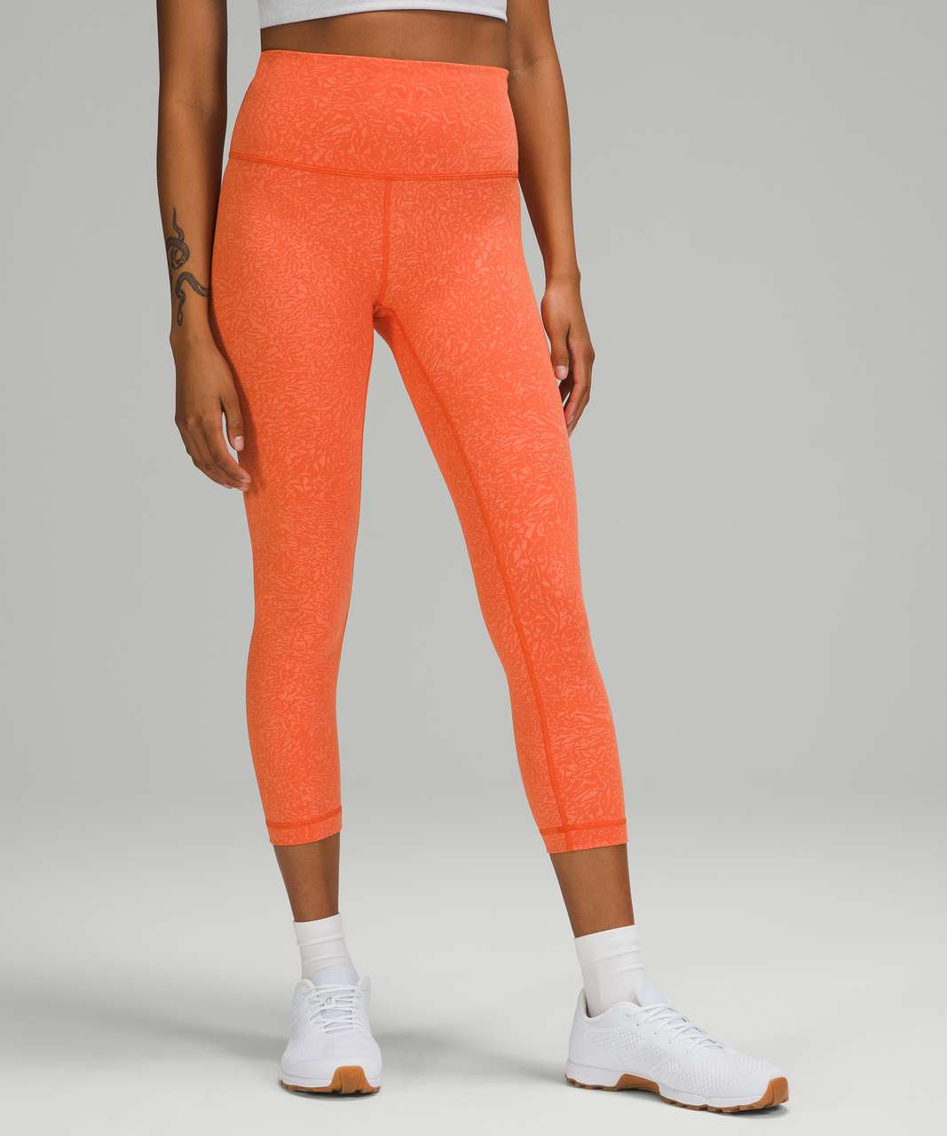 Lululemon Wunder Under Orange Pattern Leggings Size 8 Workout Yoga