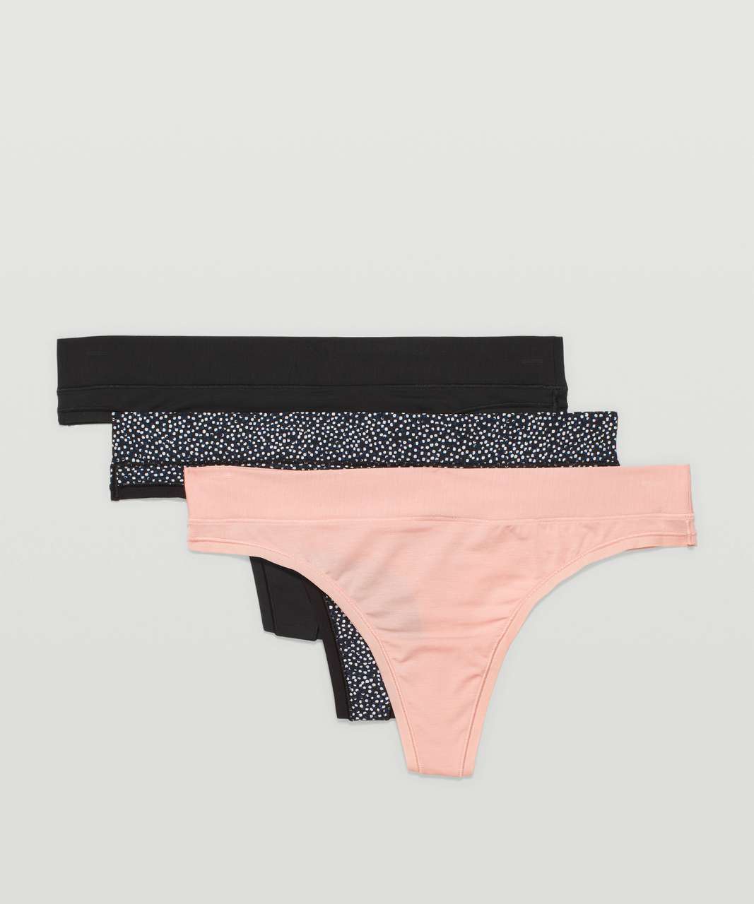 Lululemon UnderEase Mid Rise Thong Underwear 3 Pack - Black / Pink Mist / Double Dimension Starlight Black