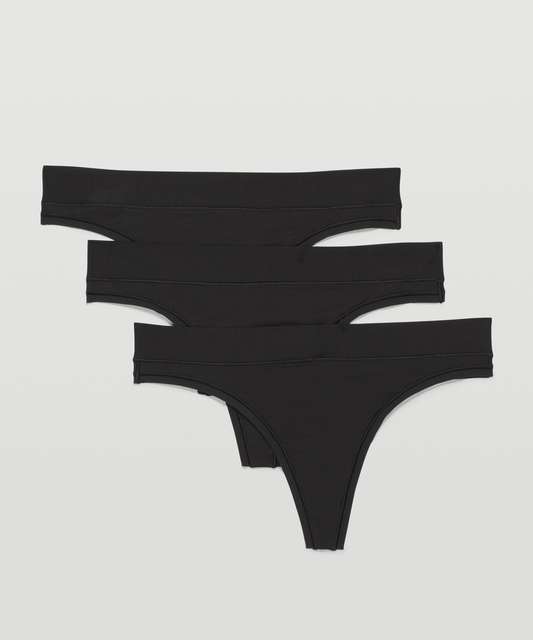 Lululemon UnderEase Mid-Rise Thong Underwear - Black - lulu fanatics