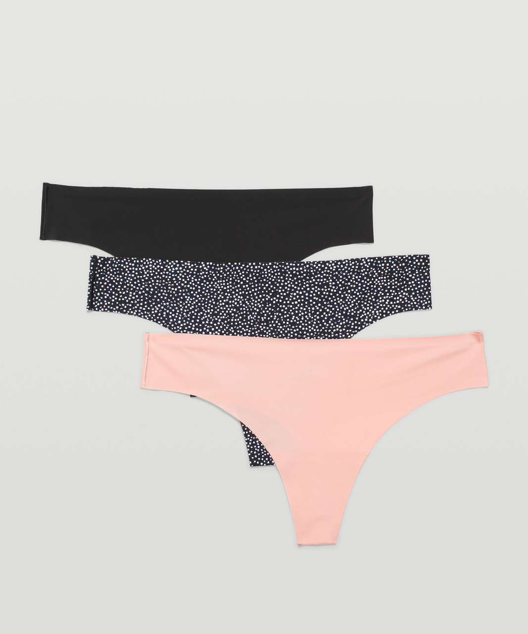 Lululemon InvisiWear Mid Rise Thong Underwear 3 Pack - Black / Pink Mist / Double Dimension Starlight Black