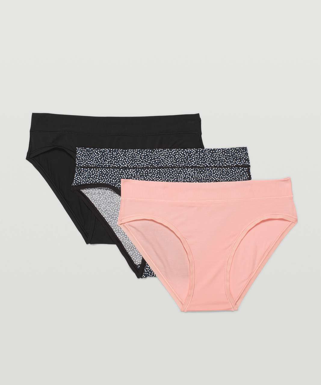 Lululemon UnderEase Mid Rise Bikini Underwear 3 Pack - Black / Pink Mist / Double Dimension Starlight Black