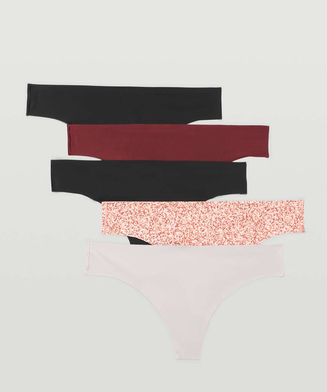 Lululemon InvisiWear Mid Rise Thong Underwear *5 Pack - Black / Black / Red Merlot / Ditsy Grain Pink Mist Multi / Chrome