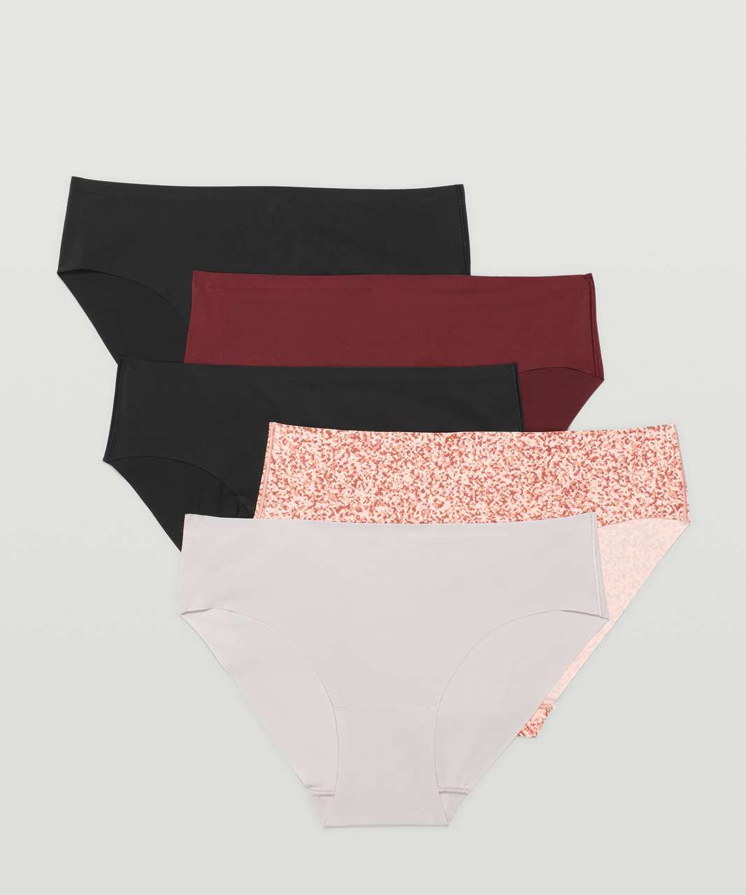 Lululemon InvisiWear Mid Rise Bikini Underwear *5 Pack - Black / Black / Red Merlot / Ditsy Grain Pink Mist Multi / Chrome