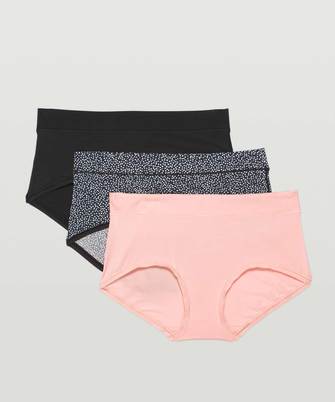 Lululemon UnderEase Mid Rise Boyshort Underwear 3 Pack - Black / Pink Mist  / Double Dimension Starlight Black - lulu fanatics