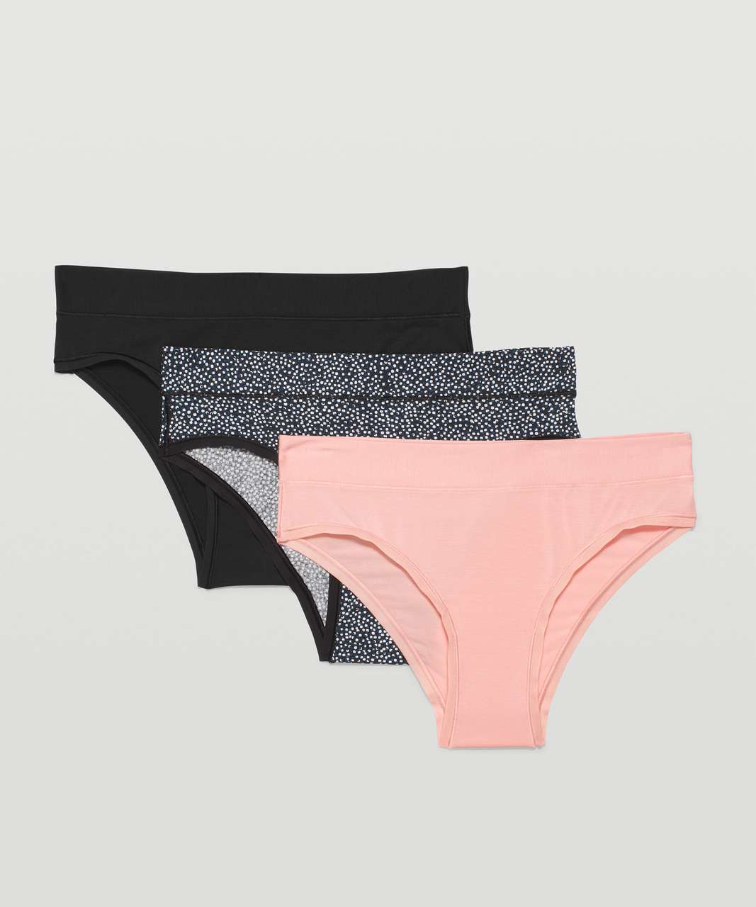 Lululemon UnderEase Mid Rise Cheeky Bikini Underwear 3 Pack - Black / Pink  Mist / Double Dimension Starlight Black - lulu fanatics