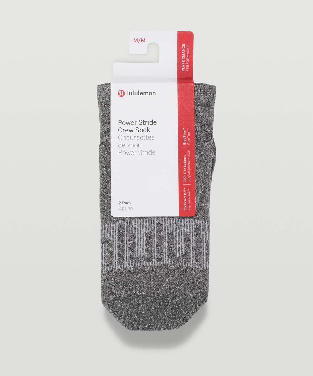 Lululemon Power Stride Crew Sock *2 Pack - Heathered Graphite Grey