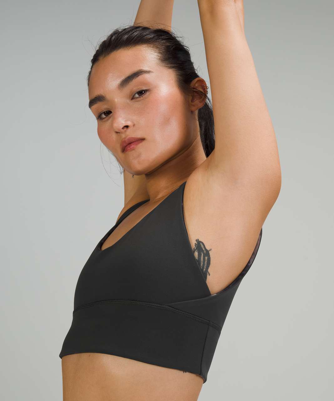 Unlimit Keyhole Leggings 25” in Diamond Dye Graphite Grey / Pastel Pink (2)  + Energy Longline Bra in Pink Bliss (4) : r/lululemon