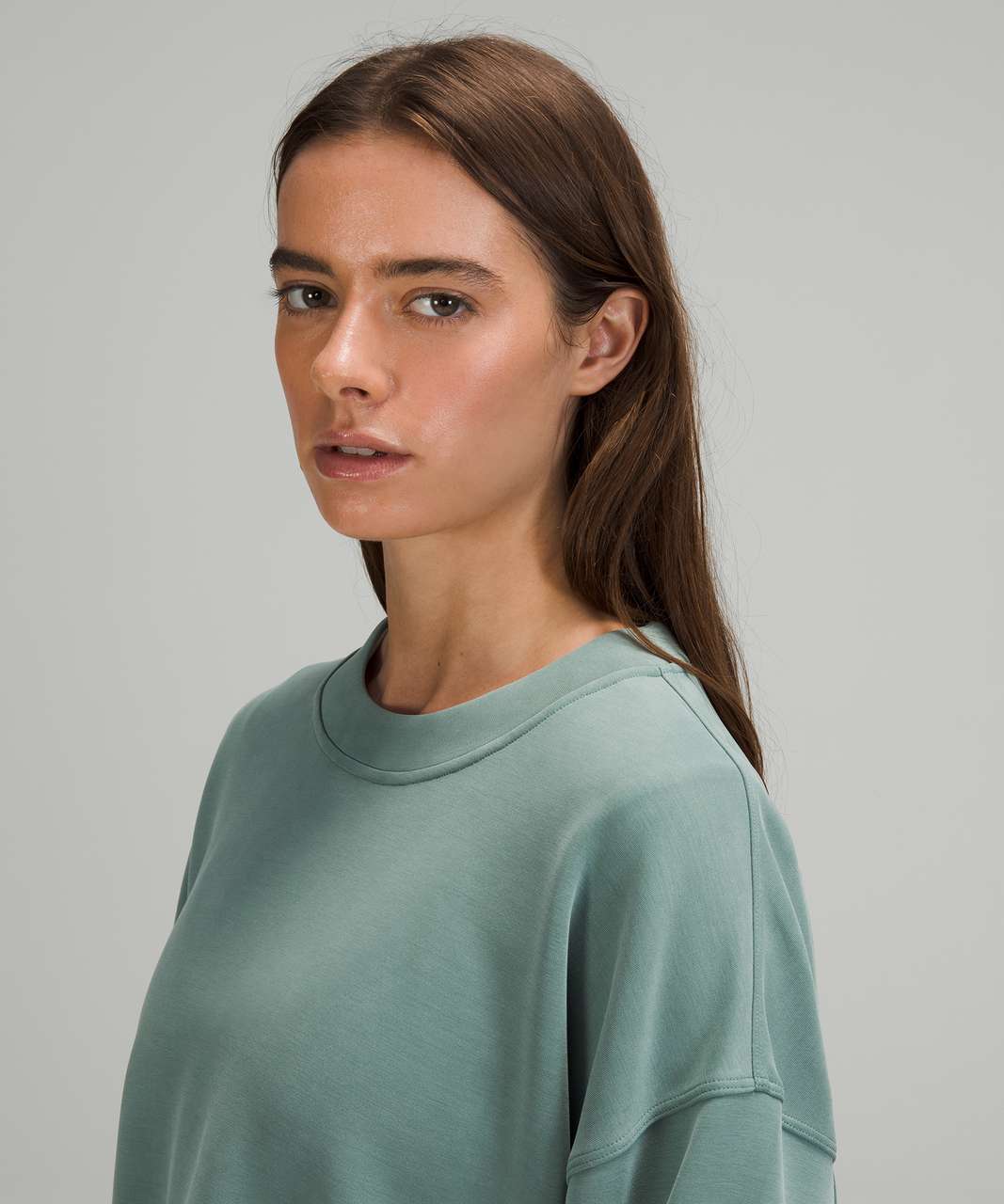 Lululemon Perfectly Oversized Cropped Crew Softstreme in Water Drop,  Women's Fashion, Activewear on Carousell