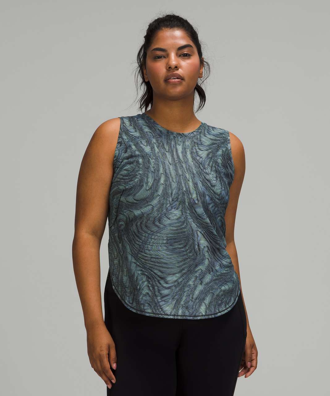 Lululemon High Neck Split Hem Run Tank - Dimensional Icing Blue Multi - lulu  fanatics