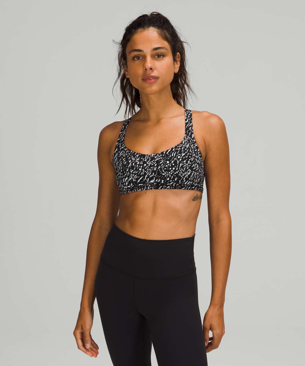 Lululemon Free to Be Bra - Wild *Light Support, A/B Cup - Speckle Trail Black Multi / Highlight Yellow