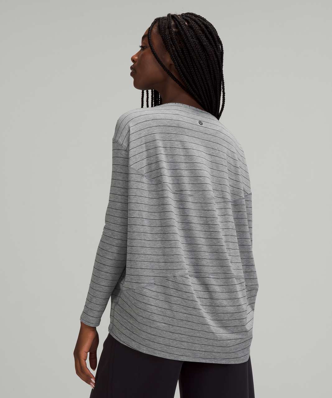 Lululemon Back In Action Long Sleeve - Short Serve Stripe Heathered Medium Grey Black