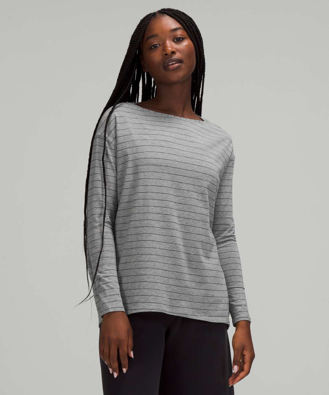 Lululemon Back In Action Long Sleeve - Short Serve Stripe Heathered Medium Grey Black