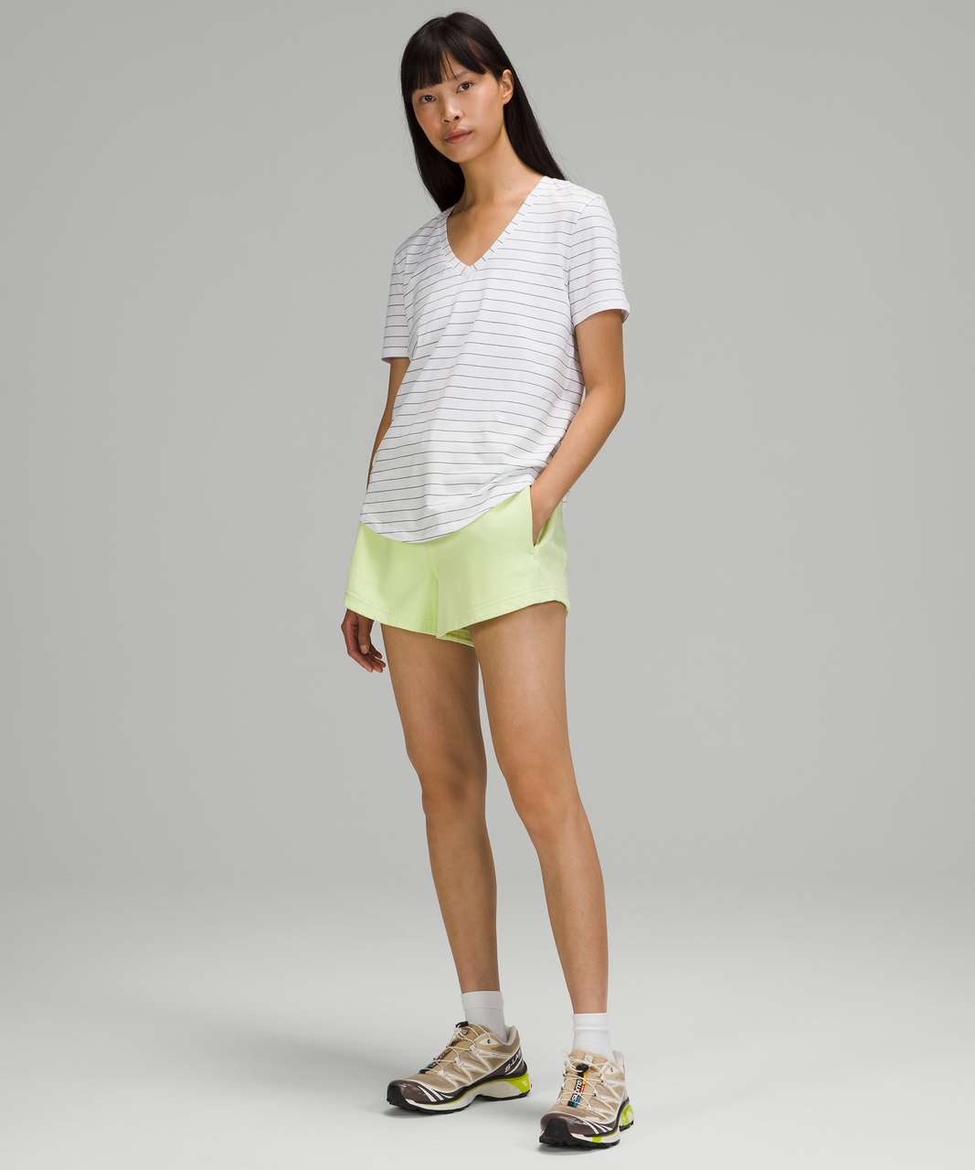 Lululemon Love Tee Short Sleeve V-Neck T-Shirt - Short Serve Stripe White Black