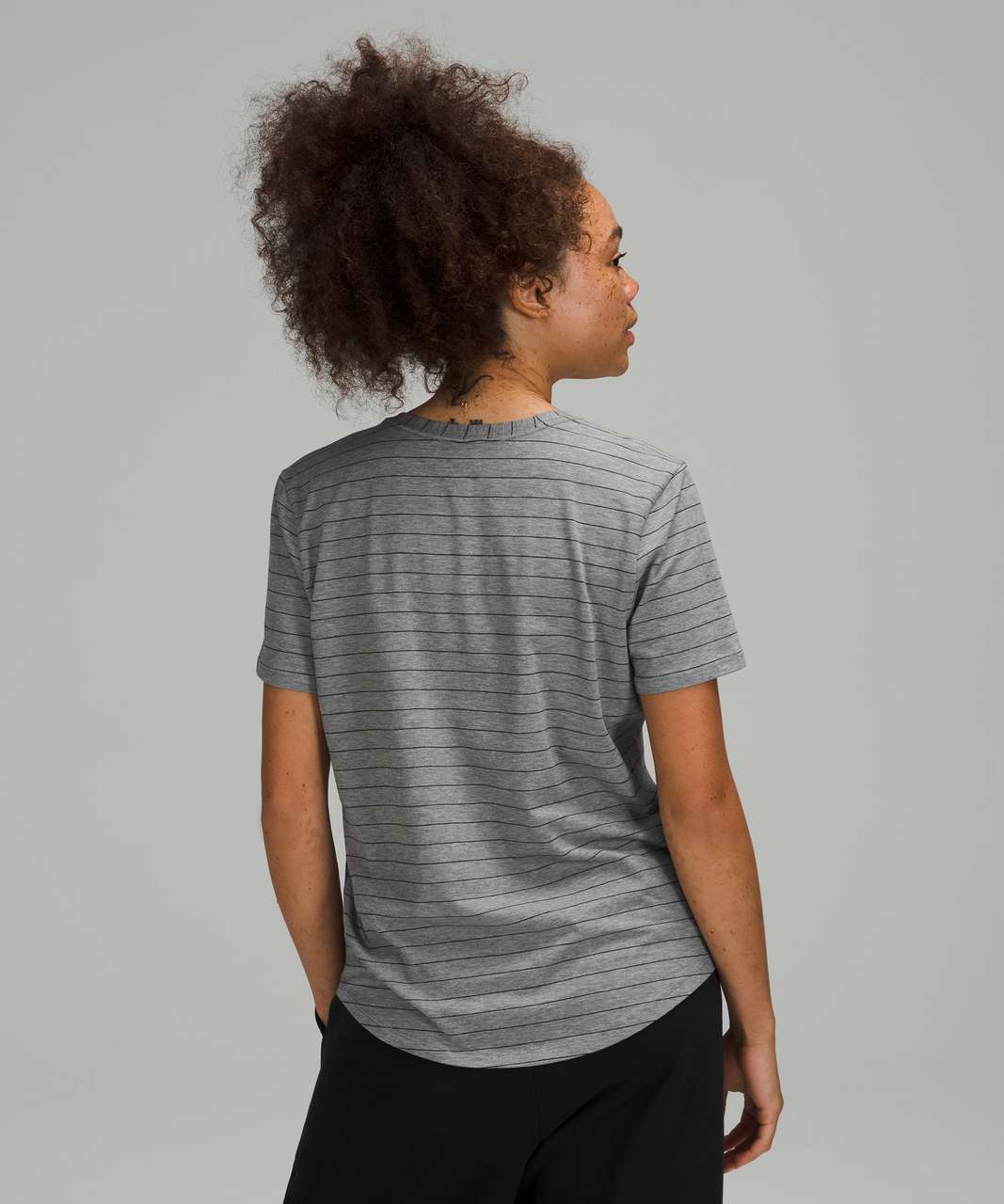 Lululemon Love Tee Short Sleeve V-Neck T-Shirt - Short Serve Stripe Heathered Medium Grey Black