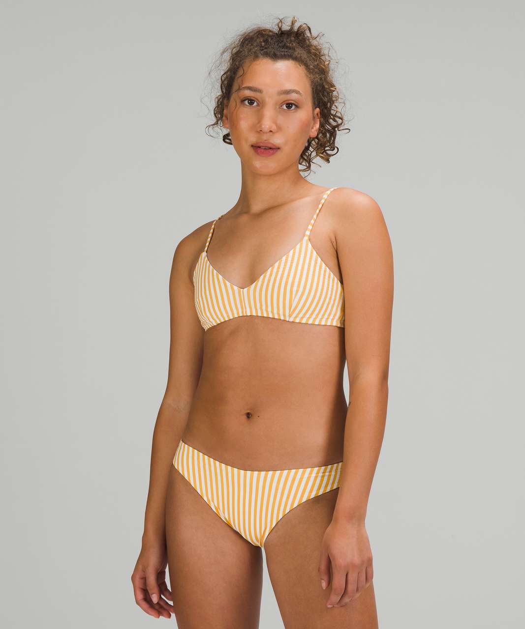 Lululemon Seersucker Triangle Swim Top *A/B Cups - Energize Stripe White  Wheat Yellow - lulu fanatics