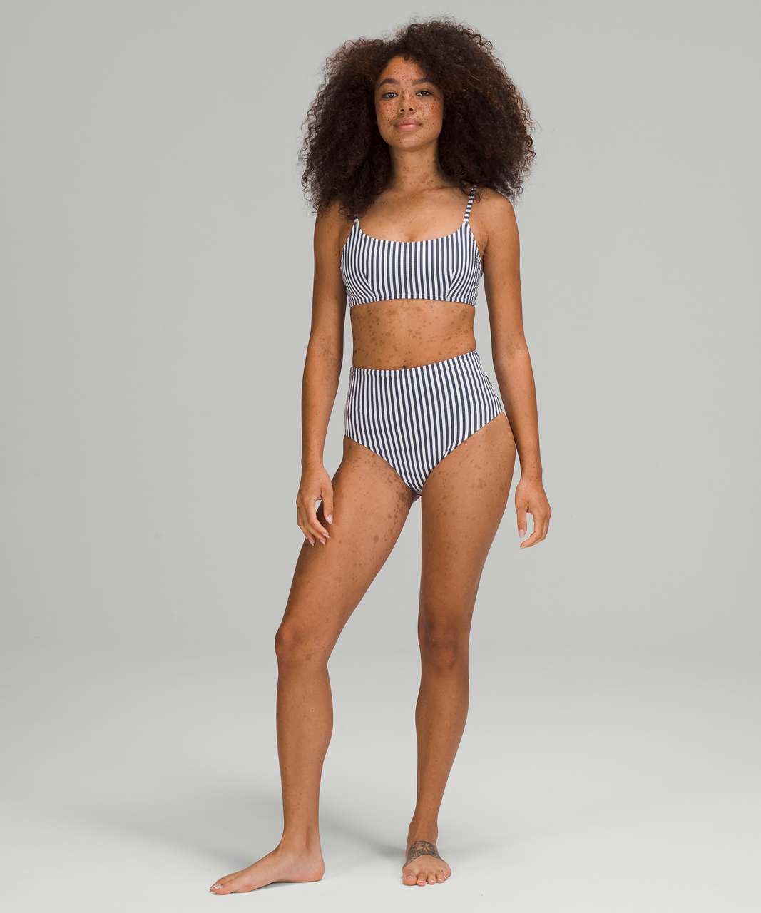 Lululemon Waterside Seersucker High Waist Skimpy Swim Bottom - Energize  Stripe White Blue Hail - lulu fanatics