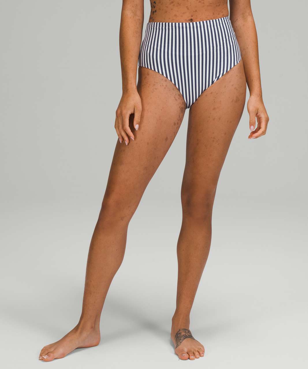 Lululemon Waterside Seersucker High Waist Skimpy Swim Bottom - Energize  Stripe White Blue Hail - lulu fanatics