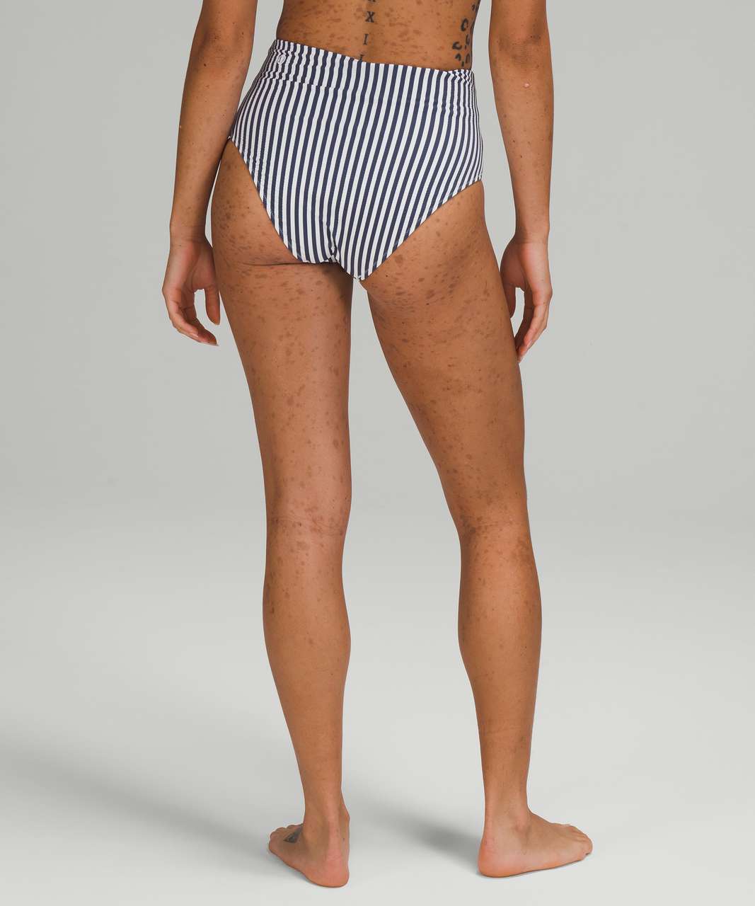 Lululemon Waterside Seersucker High Waist Skimpy Swim Bottom - Energize Stripe White Blue Hail