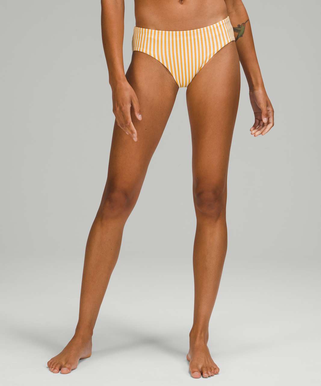 Lululemon Waterside Seersucker Mid Rise Medium Swim Bottom - Energize Stripe White Wheat Yellow