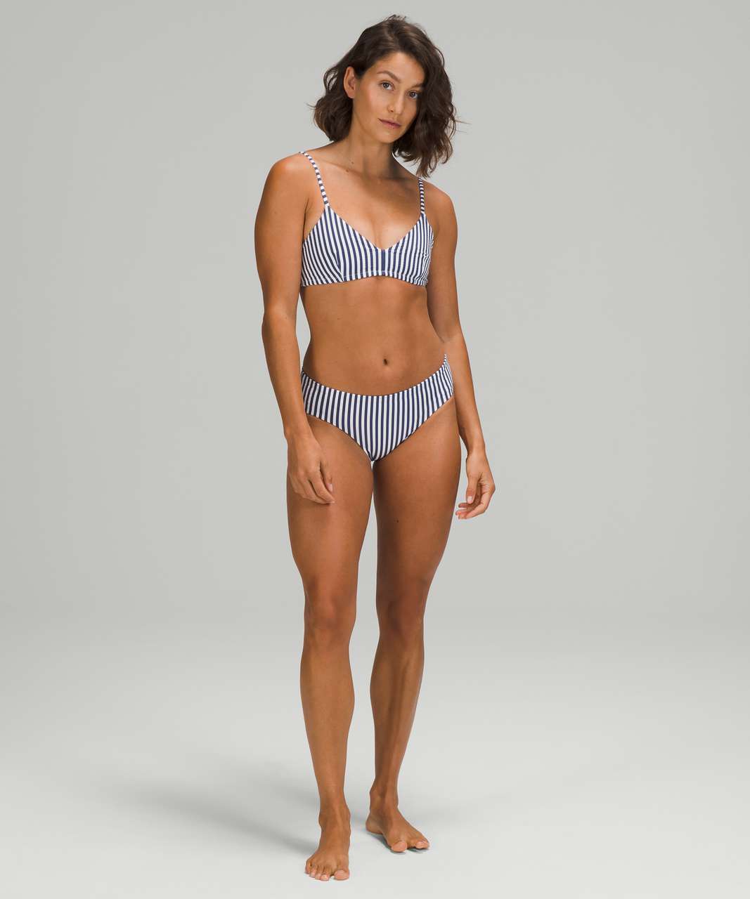 Lululemon Waterside Seersucker Mid Rise Medium Swim Bottom - Energize Stripe White Blue Hail