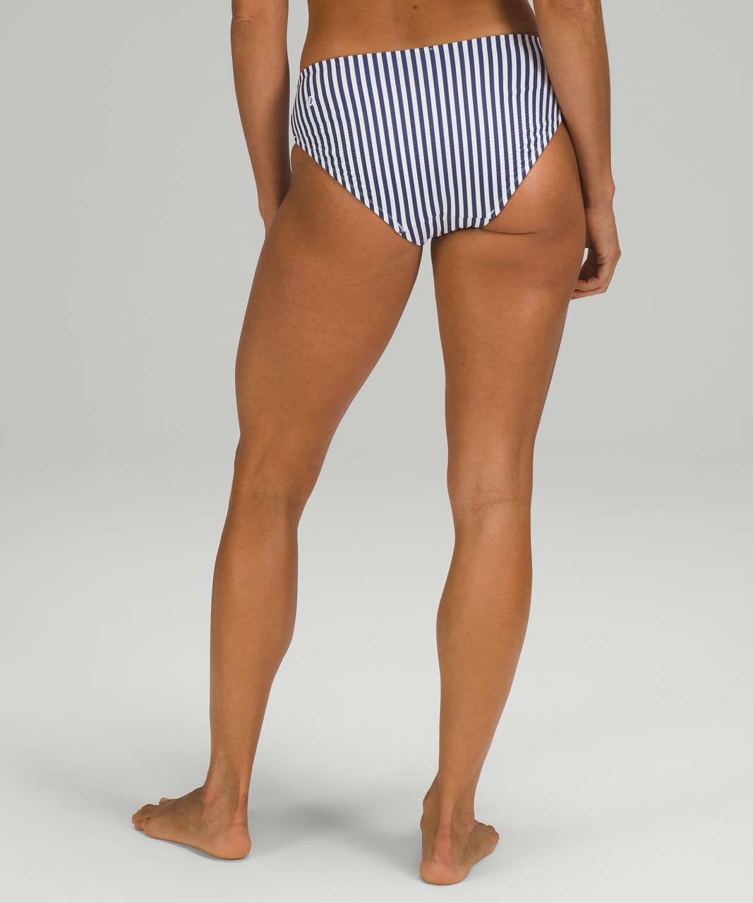 Lululemon Waterside Seersucker Mid Rise Medium Swim Bottom - Energize Stripe White Blue Hail