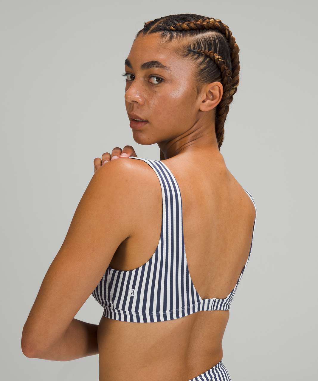 Lululemon Waterside V Seersucker Swim Top *C/D Cups - Energize Stripe White Blue Hail