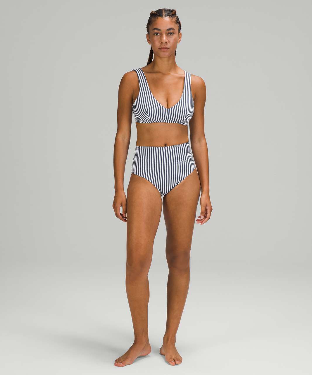 Lululemon Waterside V Seersucker Swim Top *C/D Cups - Energize Stripe White Blue Hail