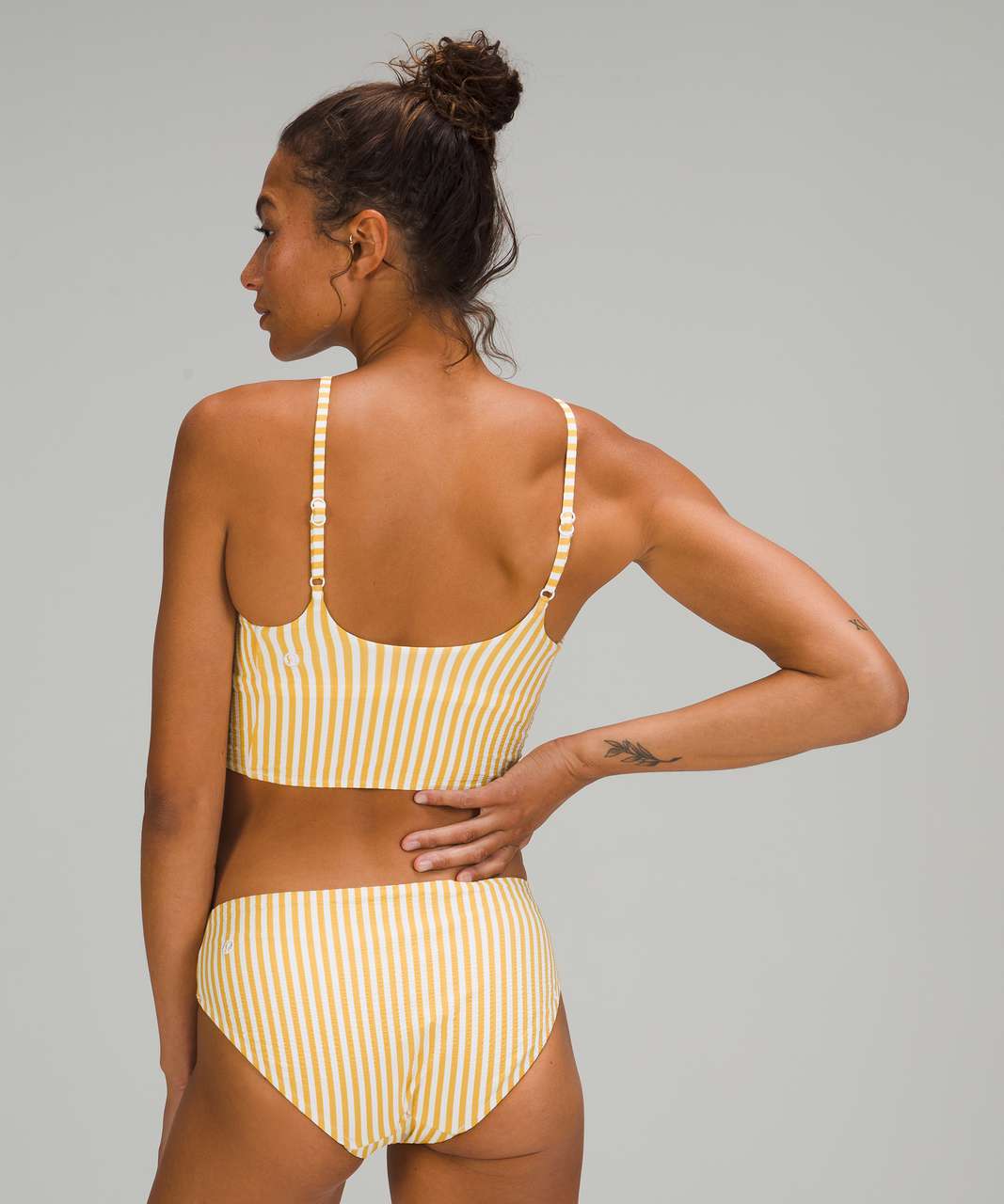 Lululemon Seersucker High-Neck Long-Line Swim Top *C/D Cups - Energize Stripe White Wheat Yellow