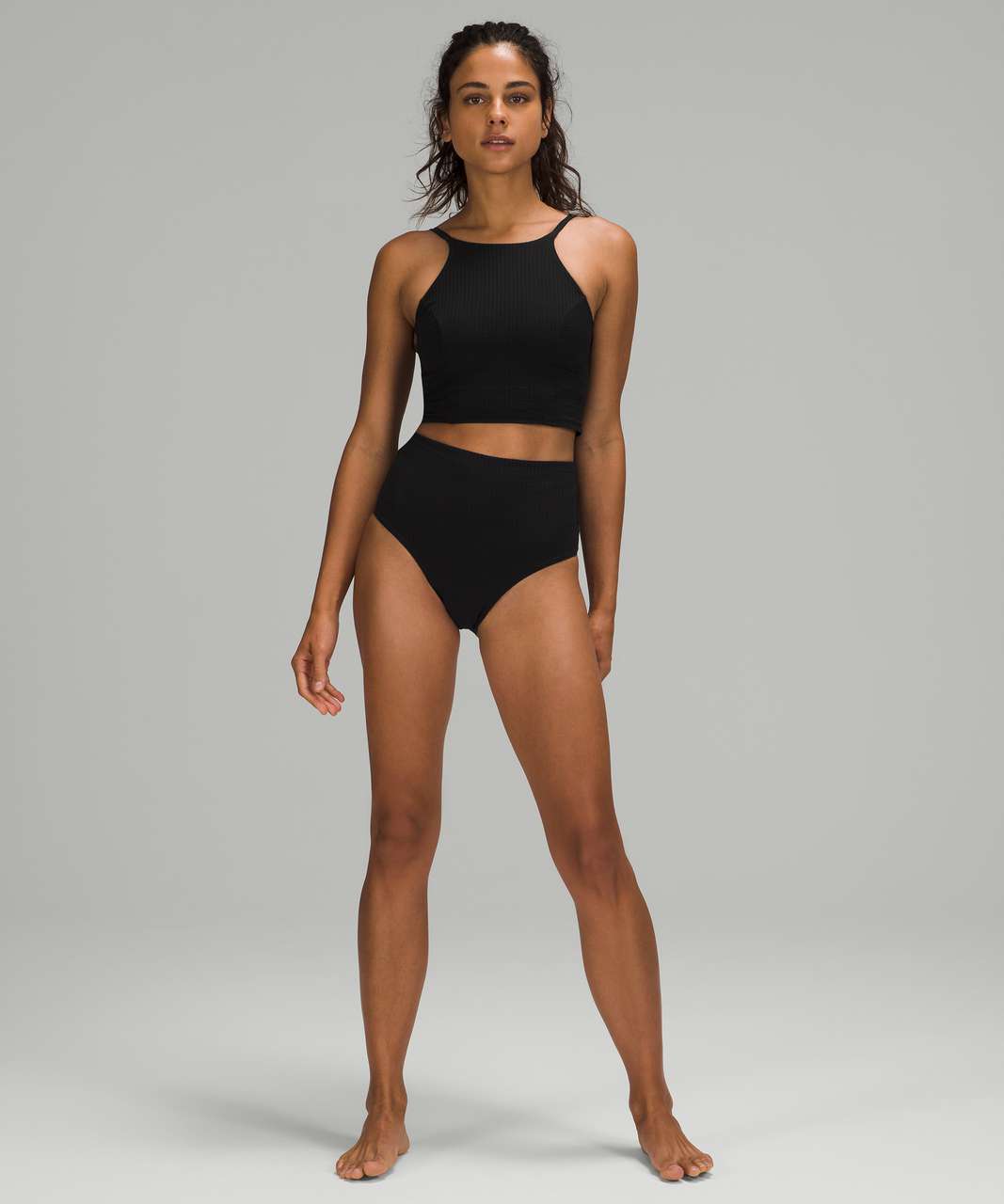 Lululemon Seersucker High-Neck Long-Line Swim Top *C/D Cups - Black