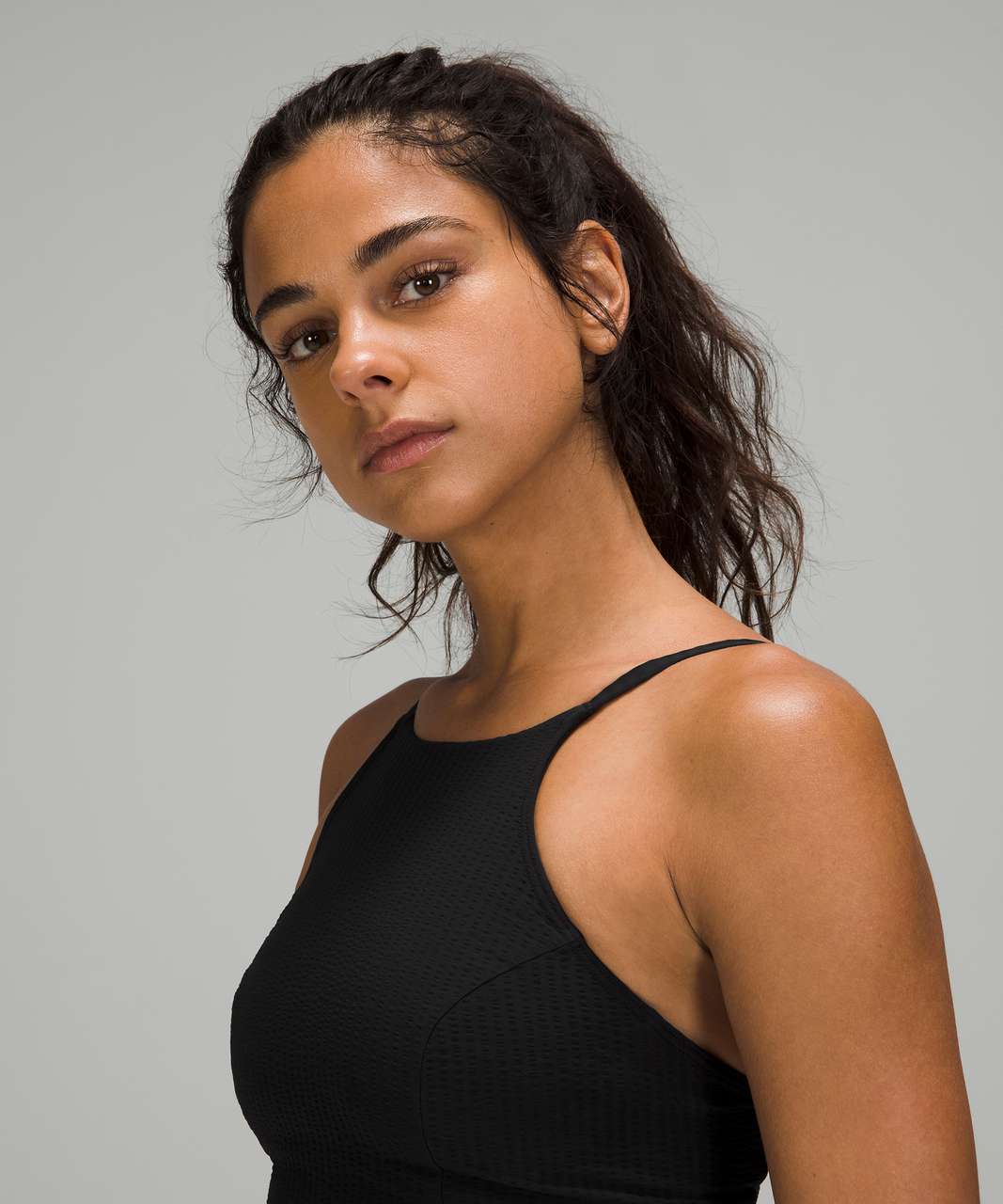 Lululemon Seersucker High-Neck Long-Line Swim Top *C/D Cups - Black