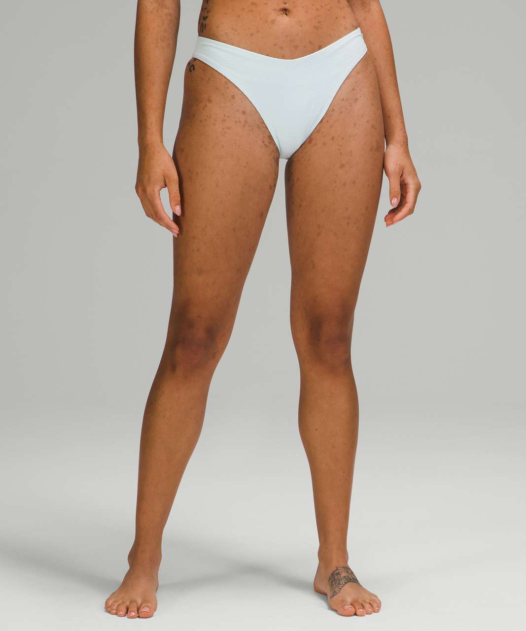 Seersucker Mid Rise Cheeky Bikini Bottoms in White