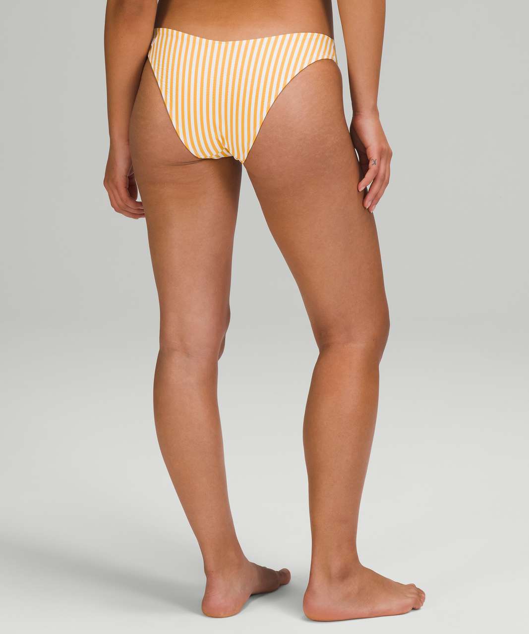 Lululemon Seersucker Skimpy Mid Rise Swim Bottom - Energize Stripe White  Wheat Yellow - lulu fanatics