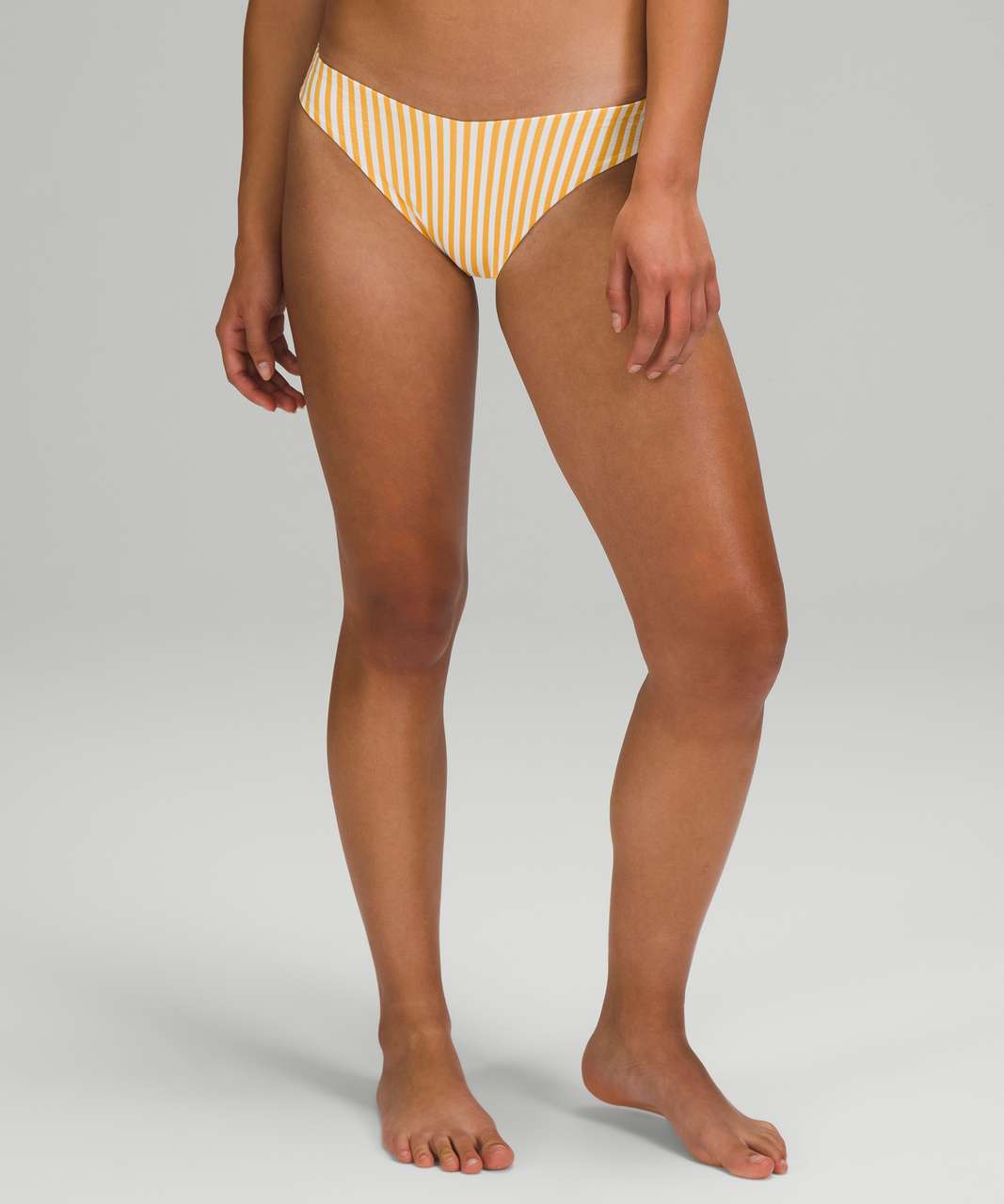 Lululemon Seersucker Skimpy Mid Rise Swim Bottom - Energize Stripe White Wheat Yellow